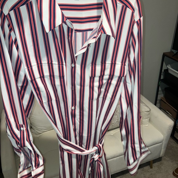 Madison Men's Casual Shirt - Navy, Red, and White Stripes - Picture 3 of 3